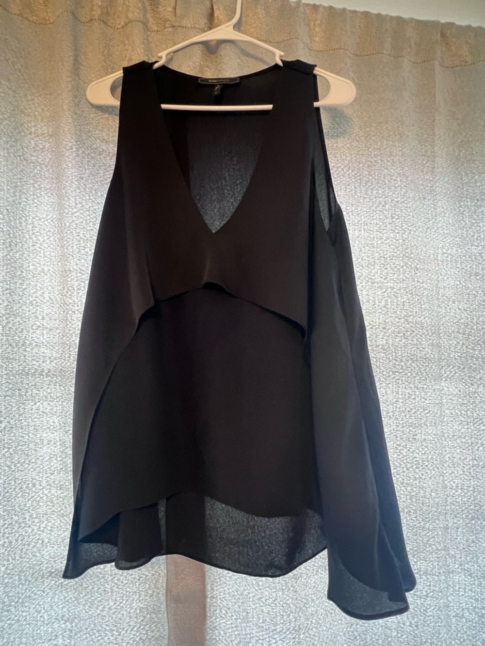 BCBGMaxAzria Black Sleeveless Layered V-Neck Top